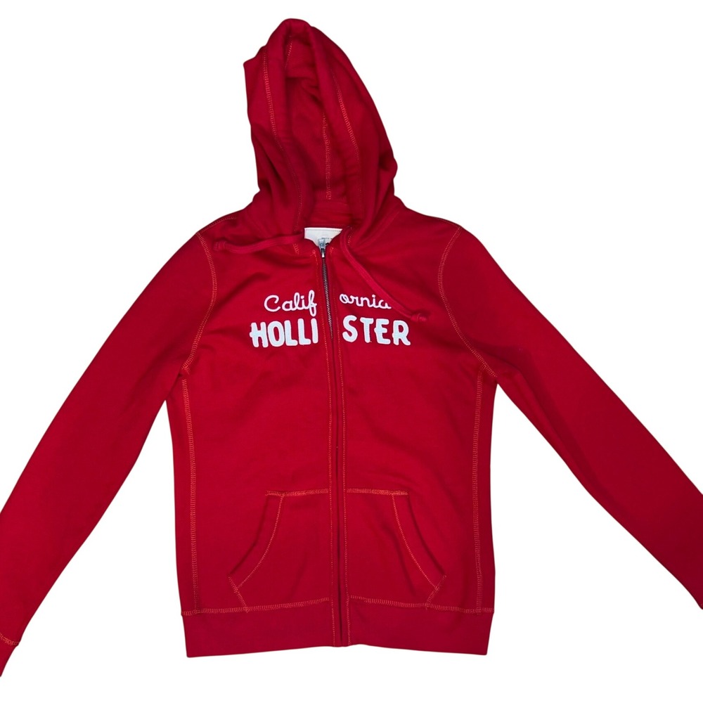 Vintage Hollister California Womens Red Full Zip Hoodie Fleece Large - Picture 7 of 13